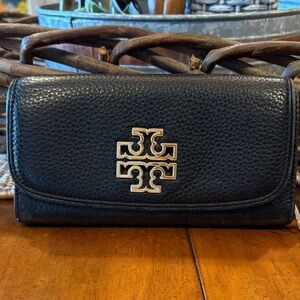 Tory Burch Black Pebbled Leather Wallet